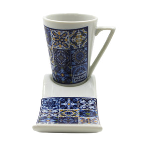 Portuguese Ceramic Tile Azulejo Espresso Cup with Serving Tray