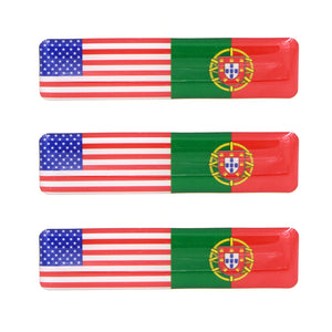 American and Portuguese Flag Resin Domed 3D Decal Car Sticker, Set of 3